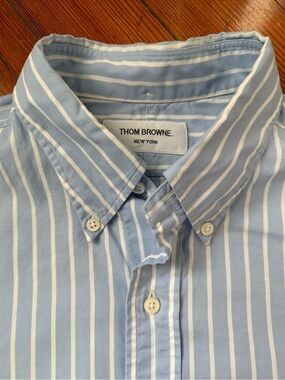 Thom Browne Men’s Light Blue Stripe L/S Button-Down Shirt - Size 4/L